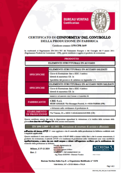 CERTIFICAZIONE BUREAU VERITAS EXC3 EXC4 